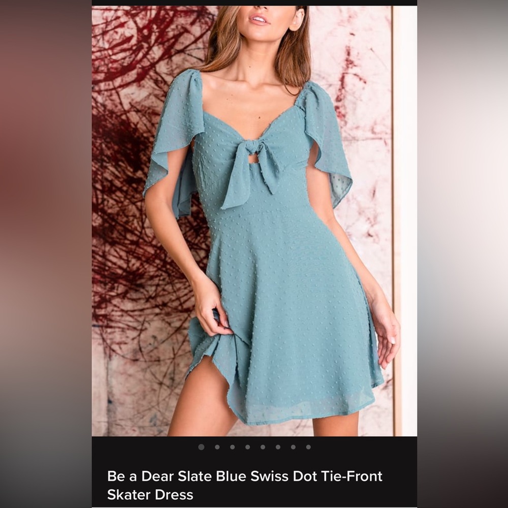 Lulus slate blue tie-front skater dress